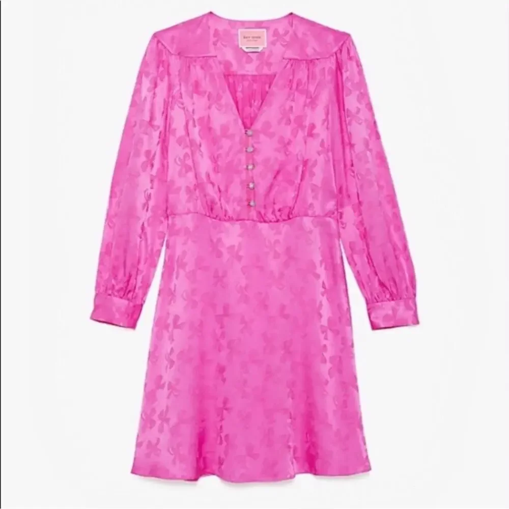 Kate Spade Jewel Button Bow Jacquard Dress Pink Size 6 NWT‎